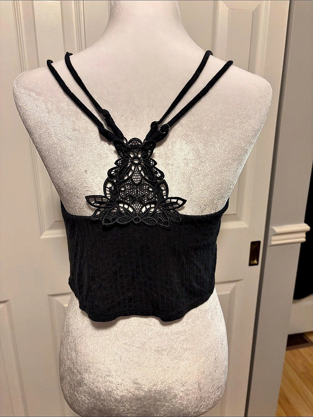 AERIE Black Camisole Top with Lace Back